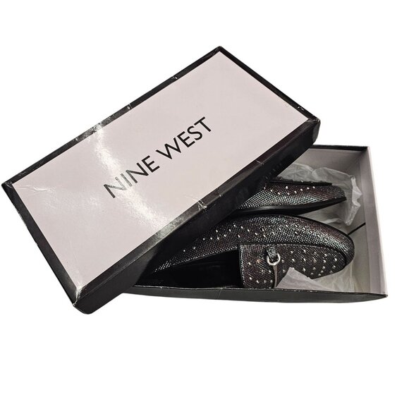 Nine West Westoy Black & Silver Studded Loafers Size 9M - Picture 10 of 12